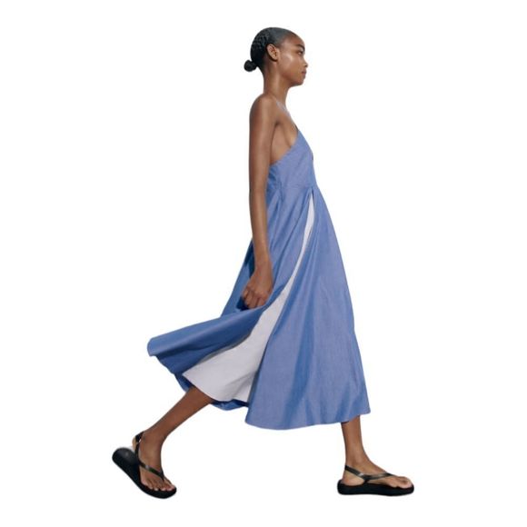 Zara Blue and White Midi Dress - Picture 5 of 13